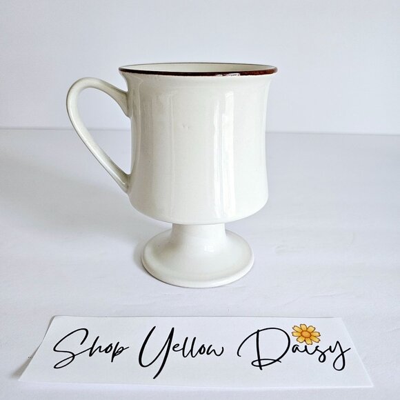 Vintage Ceramic Pedestal Mug Made in Japan Brown Rim Ivory Japanese‎ Mug~F190.2 - Picture 3 of 7
